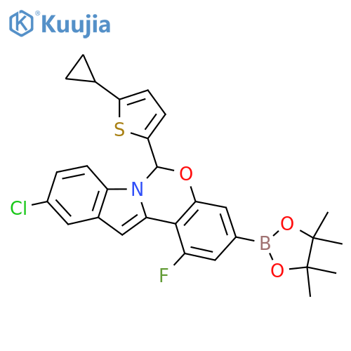 10-Chloro-6-(5-cyclopropylthiophen-2-yl)-1-fluoro-3-(4,4,5,5-tetramethyl-1,3,2-dioxaborolan-2-yl)-6H-indolo[1,2-c][1,3]benzoxazine structure