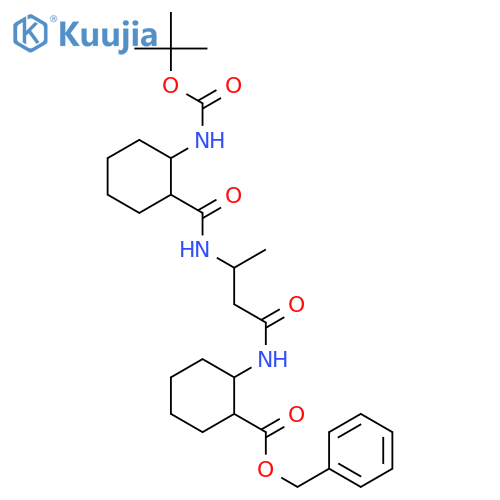 Cyclohexanecarboxylic acid, 2-[[(3S)-3-[[[(1S,2S)-2-[[(1,1-dimethylethoxy)carbonyl]amino]cyclohexyl]carbonyl]amino]-1-oxobutyl]amino]-, phenylmethyl ester, (1S,2S)- structure