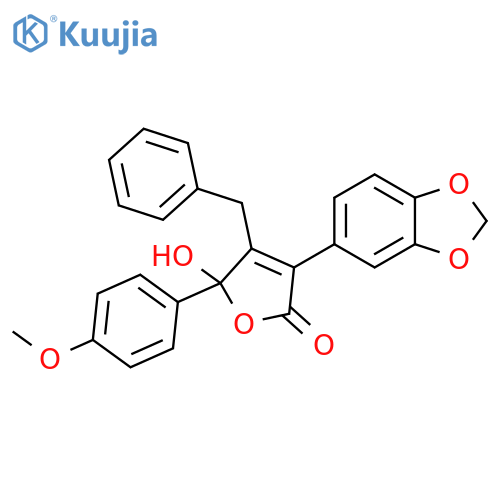 2(5H)-Furanone,3-(1,3-benzodioxol-5-yl)-5-hydroxy-5-(4-methoxyphenyl)-4-(phenylmethyl)- structure