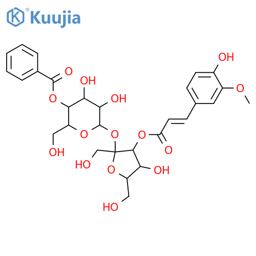a-D-Glucopyranoside,3-O-[(2E)-3-(4-hydroxy-3-methoxyphenyl)-1-oxo-2-propen-1-yl]-b-D-fructofuranosyl, 4-benzoate structure