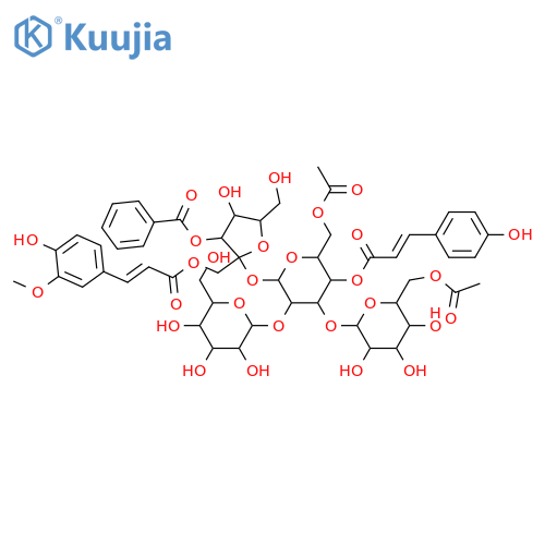 a-D-Glucopyranoside,3-O-benzoyl-1-O-[(2E)-3-(4-hydroxy-3-methoxyphenyl)-1-oxo-2-propen-1-yl]-b-D-fructofuranosyl O-6-O-acetyl-b-D-glucopyranosyl-(1&reg;3)-O-[b-D-glucopyranosyl-(1&reg;2)]-, 6-acetate4-[(2E)-3-(4-hydroxyphenyl)-2-propenoate] structure