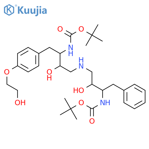 12-Oxa-2,6,10-triazatetradecanoicacid,4,8-dihydroxy-3-[[4-(2-hydroxyethoxy)phenyl]methyl]-13,13-dimethyl-11-oxo-9-(phenylmethyl)-,1,1-dimethylethyl ester, (3S,4R,8R,9S)- (9CI) structure