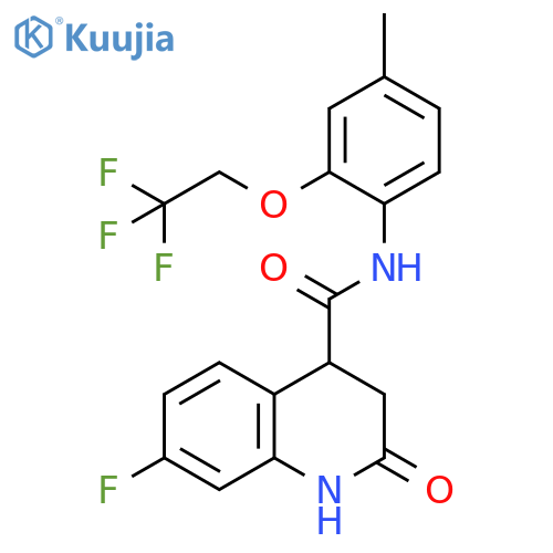 7-fluoro-N-4-methyl-2-(2,2,2-trifluoroethoxy)phenyl-2-oxo-1,2,3,4-tetrahydroquinoline-4-carboxamide structure