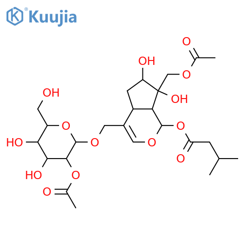 b-D-Glucopyranoside,[(1S,4aS,6S,7R,7aS)-7-[(acetyloxy)methyl]-1,4a,5,6,7,7a-hexahydro-6,7-dihydroxy-1-(3-methyl-1-oxobutoxy)cyclopenta[c]pyran-4-yl]methyl,2-acetate (9CI) structure