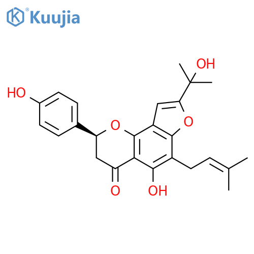 4H-Furo[2,3-h]-1-benzopyran-4-one, 2,3-dihydro-5-hydroxy-8-(1-hydroxy-1-methylethyl)-2-(4-hydroxyphenyl)-6-(3-methyl-2-buten-1-yl)-, (2S)- structure