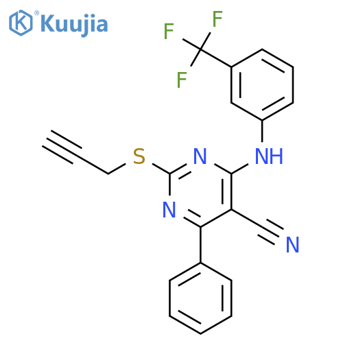 5-Pyrimidinecarbonitrile, 4-phenyl-2-(2-propyn-1-ylthio)-6-[[3-(trifluoromethyl)phenyl]amino]- structure