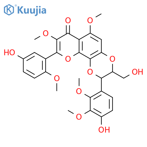 2,3-Dihydro-2-(4-hydroxy-2,3-dimethoxyphenyl)-9-(5-hydroxy-2-methoxyphenyl)-3-hydroxymethyl-6,8-dimethoxy-7H-1,4-dioxino[2,3-h]chromen-7-one structure