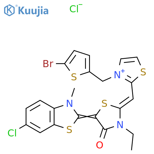 3-((5-Bromothiophen-2-yl)methyl)-2-((Z)-((E)-5-(6-chloro-3-methylbenzo[d]thiazol-2(3H)-ylidene)-3-ethyl-4-oxothiazolidin-2-ylidene)methyl)thiazol-3-ium chloride structure