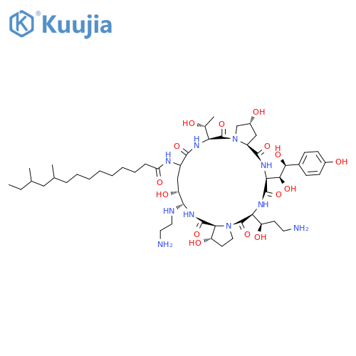 (10R,12S)-N-(3S,6S,9S,11R,15S,18S,20R,21S,24S,25S)-3-(1R)-3-amino-1-hydroxypropyl-21-(2-aminoethyl)amino-6-(1S,2S)-1,2-dihydroxy-2-(4-hydroxyphenyl)ethyl-11,20,25-trihydroxy-15-(1R)-1-hydroxyethyl-2,5,8,14,17,23-hexaoxo-1,4,7,13,16,22-hexaazatricyclo22.3.0.0,9,13heptacosan-18-yl-10,12-dimethyltetradecanamide structure