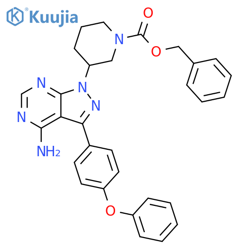 Phenylmethyl 3-[4-amino-3-(4-phenoxyphenyl)-1H-pyrazolo[3,4-d]pyrimidin-1-yl]-1-piperidinecarboxylate structure