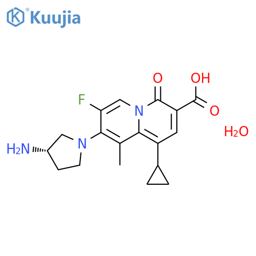 (S)-8-(3-Aminopyrrolidin-1-yl)-1-cyclopropyl-7-fluoro-9-methyl-4-oxo-4H-quinolizine-3-carboxylic acid hydrate structure