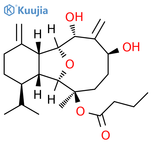 Butanoic acid,(4R,4aR,5R,6R,9S,11R,12S,12aR)-tetradecahydro-9,11-dihydroxy-6-methyl-1,10-bis(methylene)-4-(1-methylethyl)-5,12-epoxybenzocyclodecen-6-ylester (9CI) structure