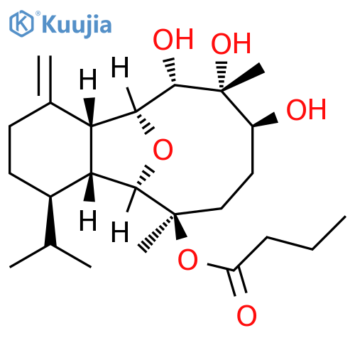 Butanoic acid, (4R,4aR,5R,6R,9S,10R,11S,12S,12aR)-tetradecahydro-9,10,11-trihydroxy-6,10-dimethyl-1-methylene-4-(1-methylethyl)-5,12-epoxybenzocyclodecen-6-yl ester structure