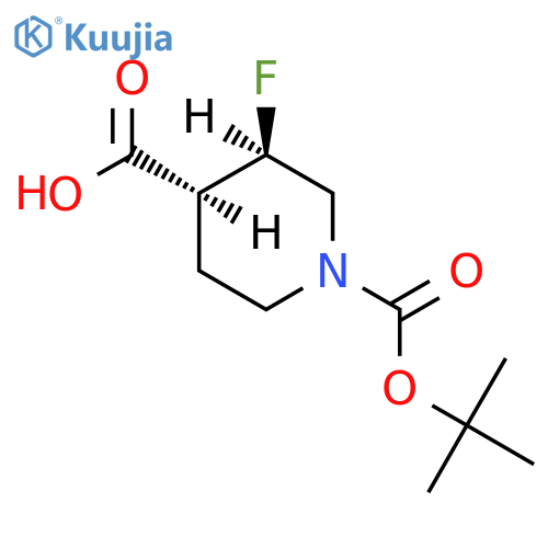 cis-1-(tert-butoxycarbonyl)-3-fluoropiperidine-4-carboxylic acid structure