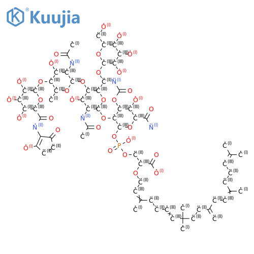 α-D-Galactopyranuronamide, O-β-D-glucopyranosyl-(1→6)-O-[O-[N-(2-hydroxy-5-oxo-1-cyclopenten-1-yl)-β-D-galactopyranuronamidosyl]-(1→4)-2-(acetylamino)-2,6-dideoxy-β-D-glucopyranosyl-(1→4)]-O-2-(acetylamino)-2-deoxy-β-D-glucopyranosyl-(1→2)-, 3-carbamate 1-[(2R)-2-carboxy-2-[[(2Z,6E,13E)-3,8,8,14,18-... structure
