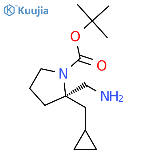 Tert-butyl (2R)-2-(aminomethyl)-2-(cyclopropylmethyl)pyrrolidine-1-carboxylate structure