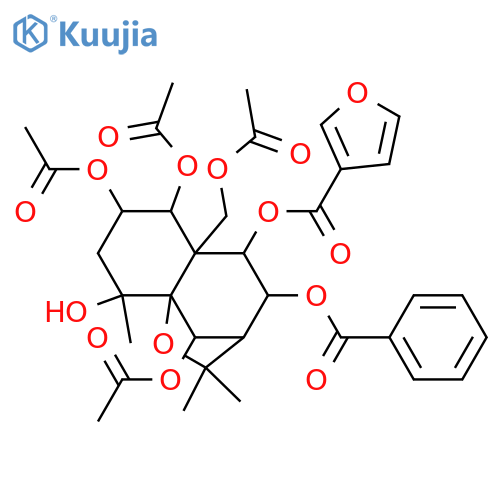 1,2,4,6,8,9,14-Heptahydroxydihydro-β-agarofuran; (1α,2α,4β,6β,8β,9α)-form, 8-Benzoyl, 9-O-(3-furancarbonyl), 1,2,6,14-tetra-Ac structure