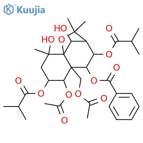 1,2,4,6,8,9,14-Heptahydroxydihydro-β-agarofuran; (1α,2α,4β,6β,8β,9α)-form, 9-Benzoyl, 2,8-bis-O-(2-methylpropanoyl), 1,14-di-Ac structure