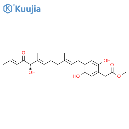 Benzeneacetic acid, 2,5-dihydroxy-4-[(2E,6E,8S)-8-hydroxy-3,7,11-trimethyl-9-oxo-2,6,10-dodecatrienyl]-, methyl ester (9CI) structure