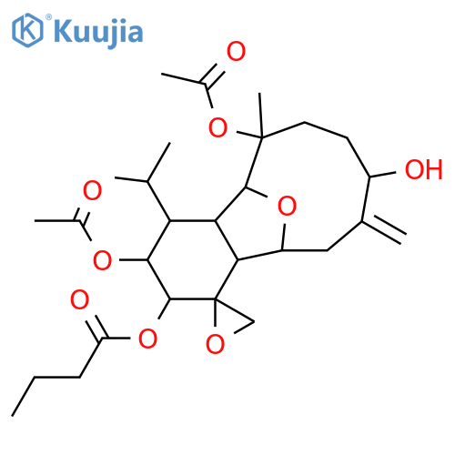 4,18:6,13-Diepoxy-8(19)-eunicellene-2,3,9,12-tetrol; (2α,3α,4α,9β,12β)-form, 3-Butanoyl, 2,12-di-Ac structure