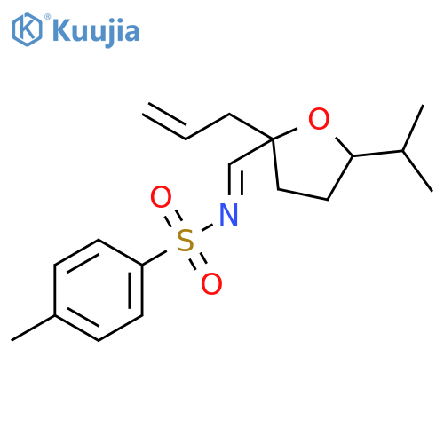Benzenesulfonamide, 4-methyl-N-[[(2R,5S)-tetrahydro-5-(1-methylethyl)-2-(2-propen-1-yl)-2-furanyl]methylene]-, rel- structure