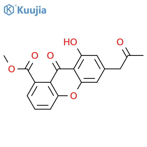 8-Hydroxy-6-(2-oxopropyl)xanthone-1-carboxylic acid; Me ester structure