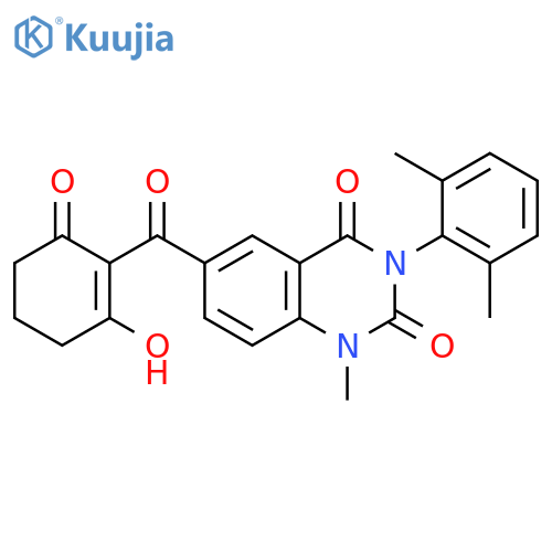 2,4(1H,3H)-Quinazolinedione, 3-(2,6-dimethylphenyl)-6-[(2-hydroxy-6-oxo-1-cyclohexen-1-yl)carbonyl]-1-methyl- structure