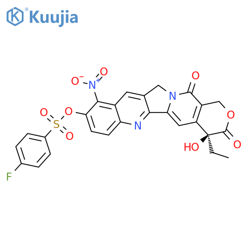 Benzenesulfonic acid, 4-fluoro-, (4S)-4-ethyl-3,4,12,14-tetrahydro-4-hydroxy-10-nitro-3,14-dioxo-1H-pyrano[3',4':6,7]indolizino[1,2-b]quinolin-9-yl ester structure