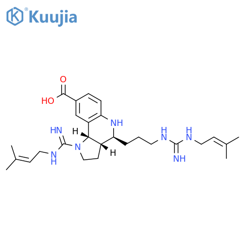 1H-Pyrrolo[3,2-c]quinoline-8-carboxylic acid, 2,3,3a,4,5,9b-hexahydro-1-[imino[(3-methyl-2-buten-1-yl)amino]methyl]-4-[3-[[imino[(3-methyl-2-buten-1-yl)amino]methyl]amino]propyl]-, (3aS,4S,9bS)- structure