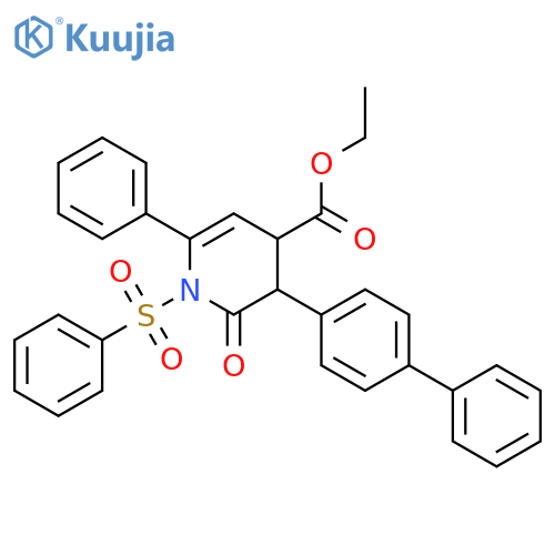 4-Pyridinecarboxylic acid, 3-[1,1-biphenyl]-4-yl-1,2,3,4-tetrahydro-2-oxo-6-phenyl-1-(phenylsulfonyl)-, ethyl ester, (3S,4S)- structure