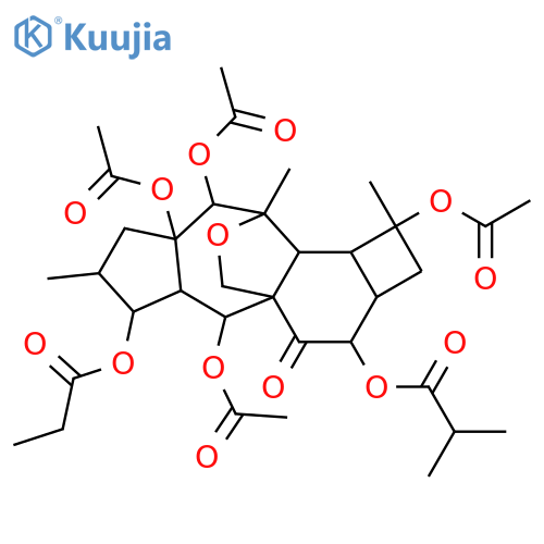 Propanoic acid,2-methyl-,(1S,2aR,3R,4aS,5R,5aR,6S,7S,8aR,9S,10R,10aR,10bS)-1,5,8a,9-tetrakis(acetyloxy)tetradecahydro-1,7,10-trimethyl-4-oxo-6-(1-oxopropoxy)-1H-10,4a-(epoxymethano)cyclobuta[3,4]benz[1,2-f]azulen-3-ylester (9CI) structure