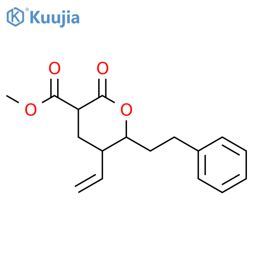 2H-Pyran-3-carboxylic acid, 5-ethenyltetrahydro-2-oxo-6-(2-phenylethyl)-, methyl ester, (3R,5S,6R)-rel- structure