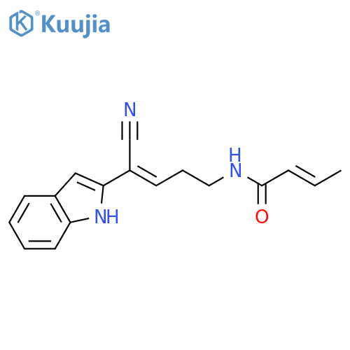 2-Butenamide, N-[4-cyano-4-(1H-indol-2-yl)-3-butenyl]- structure