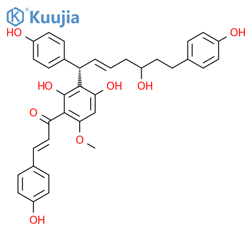 1-[2,4-dihydroxy-3-[(1R)-5-hydroxy-1,7-bis(4-hydroxyphenyl)hept-2-enyl]-6-methoxyphenyl]-3-(4-hydroxyphenyl)prop-2-en-1-one structure