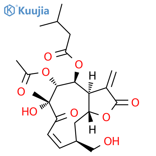 Butanoic acid, 3-methyl-, (3aS,4S,5R,6R,8Z,10R,11aR)-5-(acetyloxy)-2,3,3a,4,5,6,7,10,11,11a-decahydro-6-hydroxy-10-(hydroxymethyl)-6-methyl-3-methylene-2,7-dioxocyclodeca[b]furan-4-yl ester structure