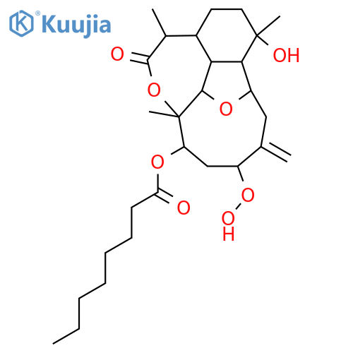 Octanoic acid,(2S,2aR,3R,5aR,6R,9S,9aS,9bS,10R,12R)-decahydro-12-hydroperoxy-3-hydroxy-3,6,9-trimethyl-13-methylene-7-oxo-2,9-pentano-2H-furo[2,3,4-ef][3]benzoxepin-10-ylester, rel-(-)- structure