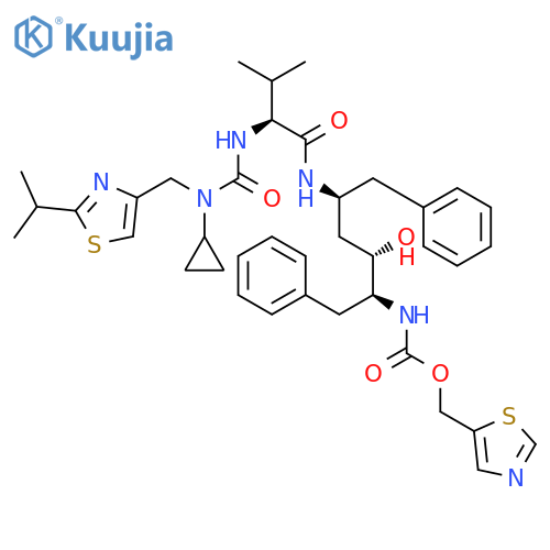 2,4,7,12-Tetraazatridecan-13-oicacid,2-cyclopropyl-10-hydroxy-5-(1-methylethyl)-1-[2-(1-methylethyl)-4-thiazolyl]-3,6-dioxo-8,11-bis(phenylmethyl)-,5-thiazolylmethyl ester, (5S,8S,10S,11S)- (9CI) structure