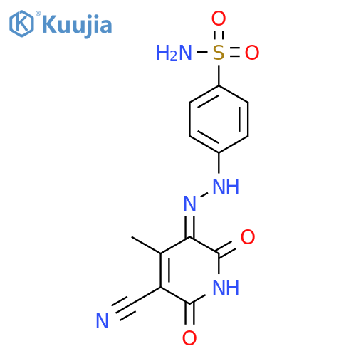 4-[(2Z)-2-(5-cyano-4-methyl-2,6-dioxo-pyridin-3-ylidene)hydrazinyl]benzenesulfonamide structure
