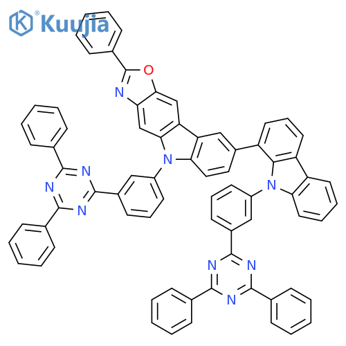 5H-Oxazolo[4,5-b]carbazole, 5-[3-(4,6-diphenyl-1,3,5-triazin-2-yl)phenyl]-8-[9-[3-(4,6-diphenyl-1,3,5-triazin-2-yl)phenyl]-9H-carbazol-1-yl]-2-phenyl- structure