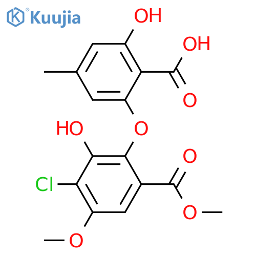 Benzoic acid, 2-(2-carboxy-3-hydroxy-5-methylphenoxy)-4-chloro-3-hydroxy-5-methoxy-, 1-methyl ester structure