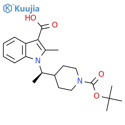 (R)-1-(1-(1-(Tert-butoxycarbonyl)piperidin-4-yl)ethyl)-2-methyl-1H-indole-3-carboxylic acid structure