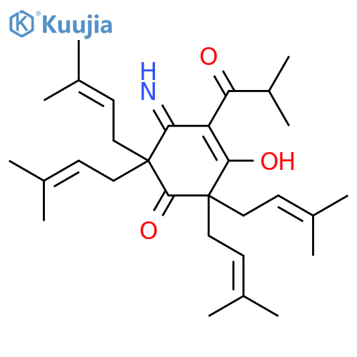 3-Cyclohexen-1-one, 3-hydroxy-5-imino-2,2,6,6-tetrakis(3-methyl-2-buten-1-yl)-4-(2-methyl-1-oxopropyl)- structure