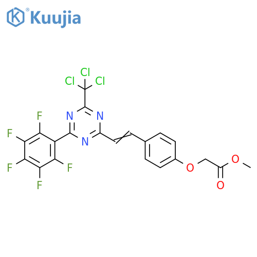 Acetic acid, 2-[4-[2-[4-(2,3,4,5,6-pentafluorophenyl)-6-(trichloromethyl)-1,3,5-triazin-2-yl]ethenyl]phenoxy]-, methyl ester structure