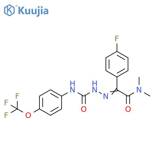 Hydrazinecarboxamide,2-[2-(dimethylamino)-1-(4-fluorophenyl)-2-oxoethylidene]-N-[4-(trifluoromethoxy)phenyl]- structure