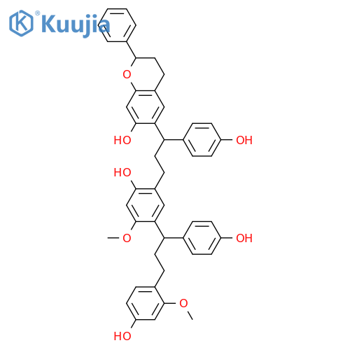 2H-1-Benzopyran-7-ol,3,4-dihydro-6-[3-[2-hydroxy-5-[3-(4-hydroxy-2-methoxyphenyl)-1-(4-hydroxyphenyl)propyl]-4-methoxyphenyl]-1-(4-hydroxyphenyl)propyl]-2-phenyl-(9CI) structure