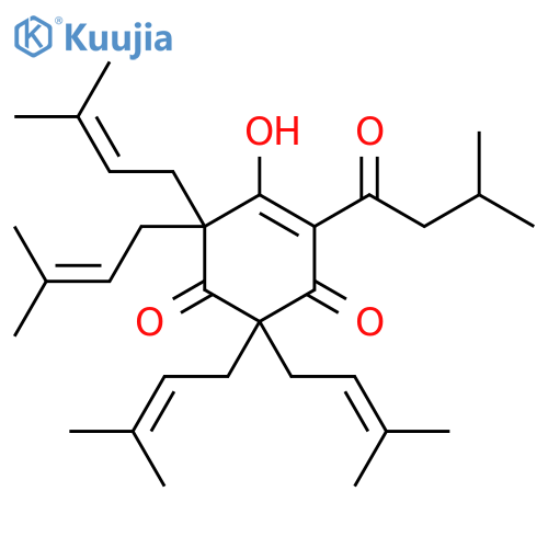 4-Cyclohexene-1,3-dione, 5-hydroxy-2,2,6,6-tetrakis(3-methyl-2-buten-1-yl)-4-(3-methyl-1-oxobutyl)- structure