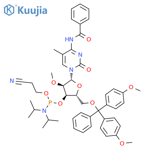 N-[1-[(2R,3R,4R,5R)-5-[[Bis(4-methoxyphenyl)-phenylmethoxy]methyl]-4-[2-cyanoethoxy-[di(propan-2-yl)amino]phosphanyl]oxy-3-methoxyoxolan-2-yl]-5-methyl-2-oxopyrimidin-4-yl]benzamide structure