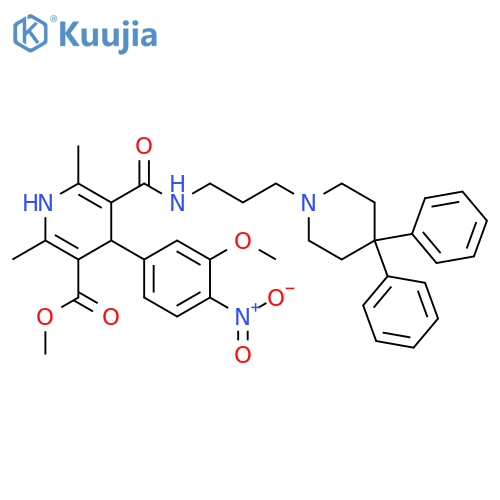 3-Pyridinecarboxylic acid, 5-[[[3-(4,4-diphenyl-1-piperidinyl)propyl]amino]carbonyl]-1,4-dihydro-4-(3-methoxy-4-nitrophenyl)-2,6-dimethyl-, methyl ester structure