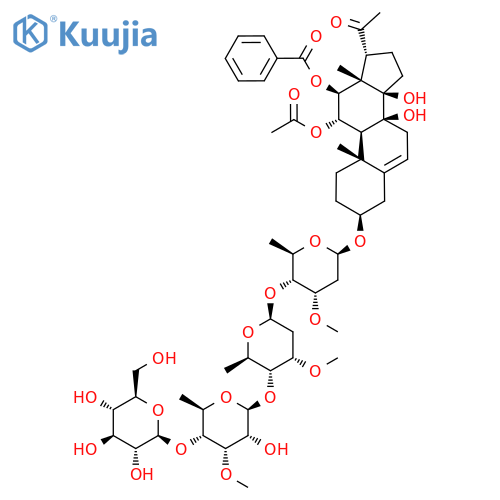 Pregn-5-en-20-one, 11-(acetyloxy)-12-(benzoyloxy)-3-[(O-β-D-glucopyranosyl-(1→4)-O-6-deoxy-3-O-methyl-β-D-allopyranosyl-(1→4)-O-2,6-dideoxy-3-O-methyl-β-D-ribo-hexopyranosyl-(1→4)-2,6-dideoxy-3-O-methyl-β-D-ribo-hexopyranosyl)oxy]-8,14-dihydroxy-, (3β,11α,12β,14β,17α)- (9CI) structure