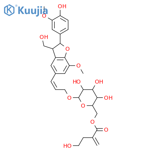 β-D-Glucopyranoside, 3-[2,3-dihydro-2-(4-hydroxy-3-methoxyphenyl)-3-(hydroxymethyl)-7-methoxy-5-benzofuranyl]-2-propenyl, 6-(4-hydroxy-2-methylenebutanoate), [2R-[2α,3β,5(E)]]- (9CI) structure